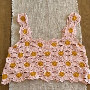 Pink and Yellow Crochet Floral Crop Top